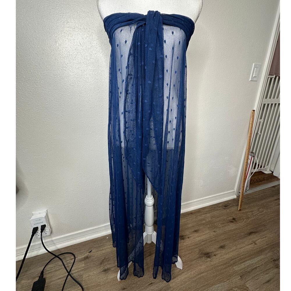 Ancora Navy Blue Polka Dot Sheer Scarf Wrap - Picture 3 of 15